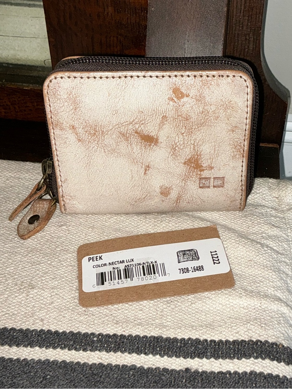 NWT Bed Stu Leather Peek Zip Around Wallet Card Holder Nectar Lux MSRP $145